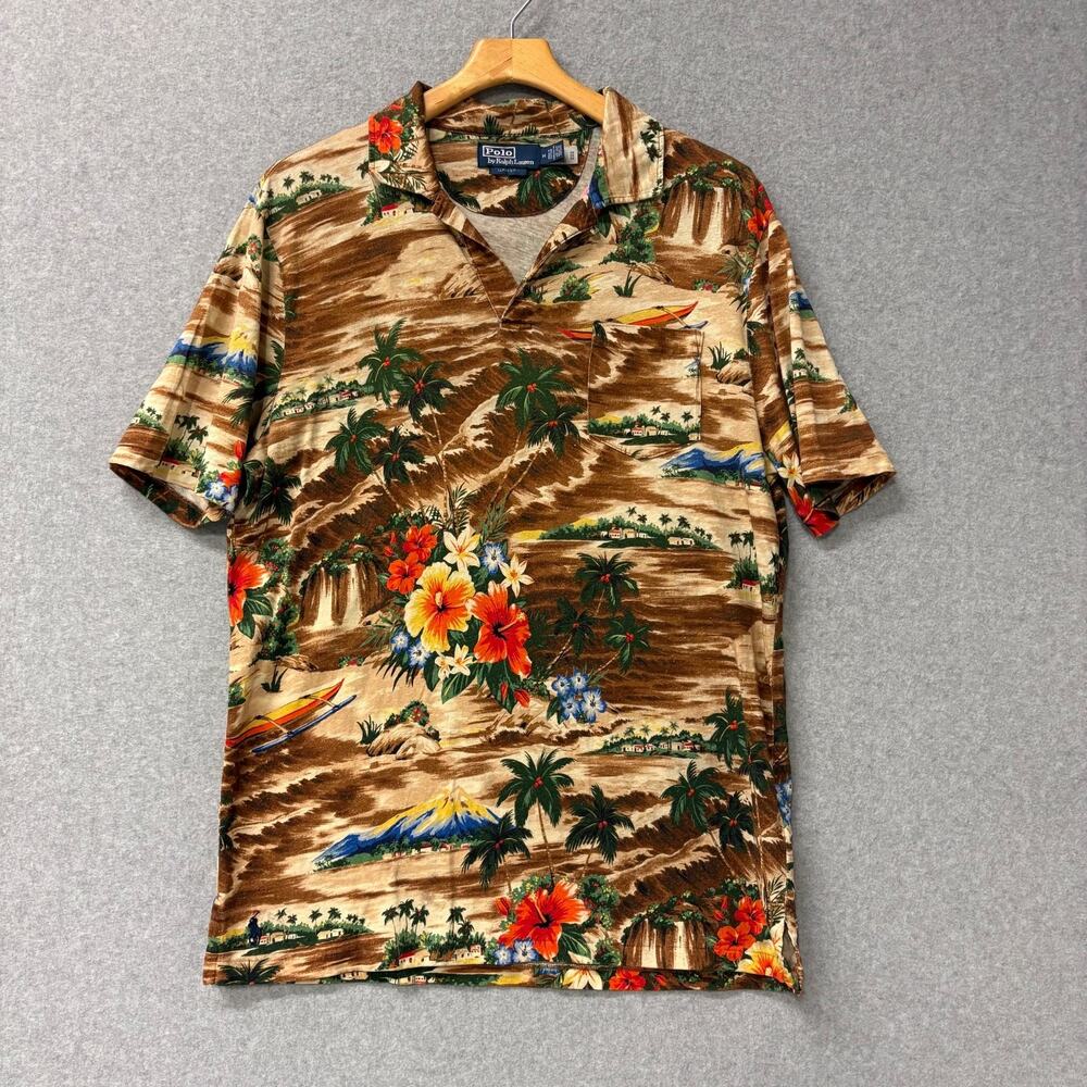 Polo Ralph Lauren Tropical Camp Shirt Classic Fit Hawaiian Viscose Loop Collar M